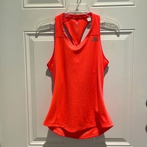 Adidas ClimaLite Neon Coral Orange Twist Back Tank Top, Small Racerback Workout